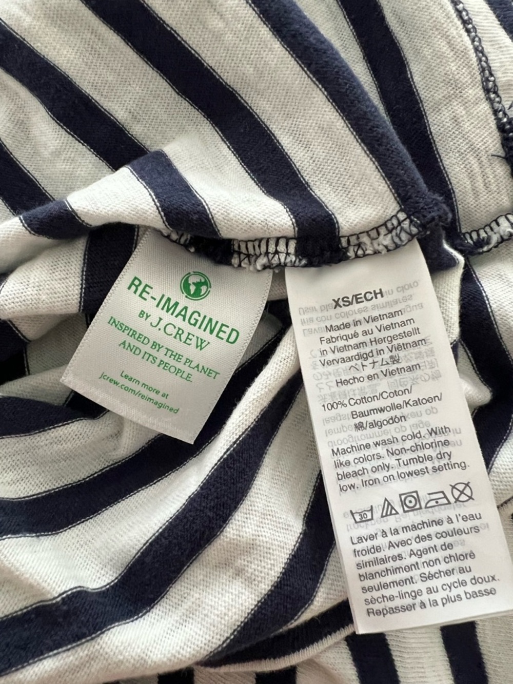 J.Crew Navy White Breton Stripe Long Sleeve Cotton Tee Shirt XS Classic - Picture 7 of 7